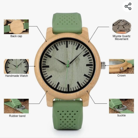 BOBO BIRD Unisex Bamboo Wood Watch – Eco-Friendly Green Wristwatch | New - Picture 7 of 14